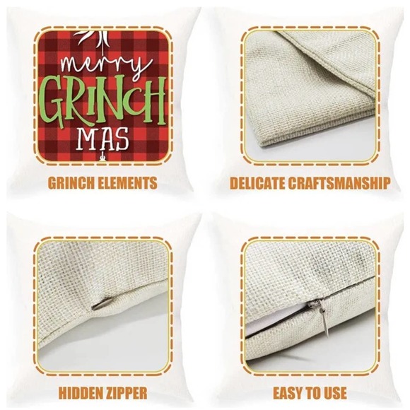 Grinch 4 Zippered Pillow Covers Couch Bed Christmas Holiday - Picture 7 of 12